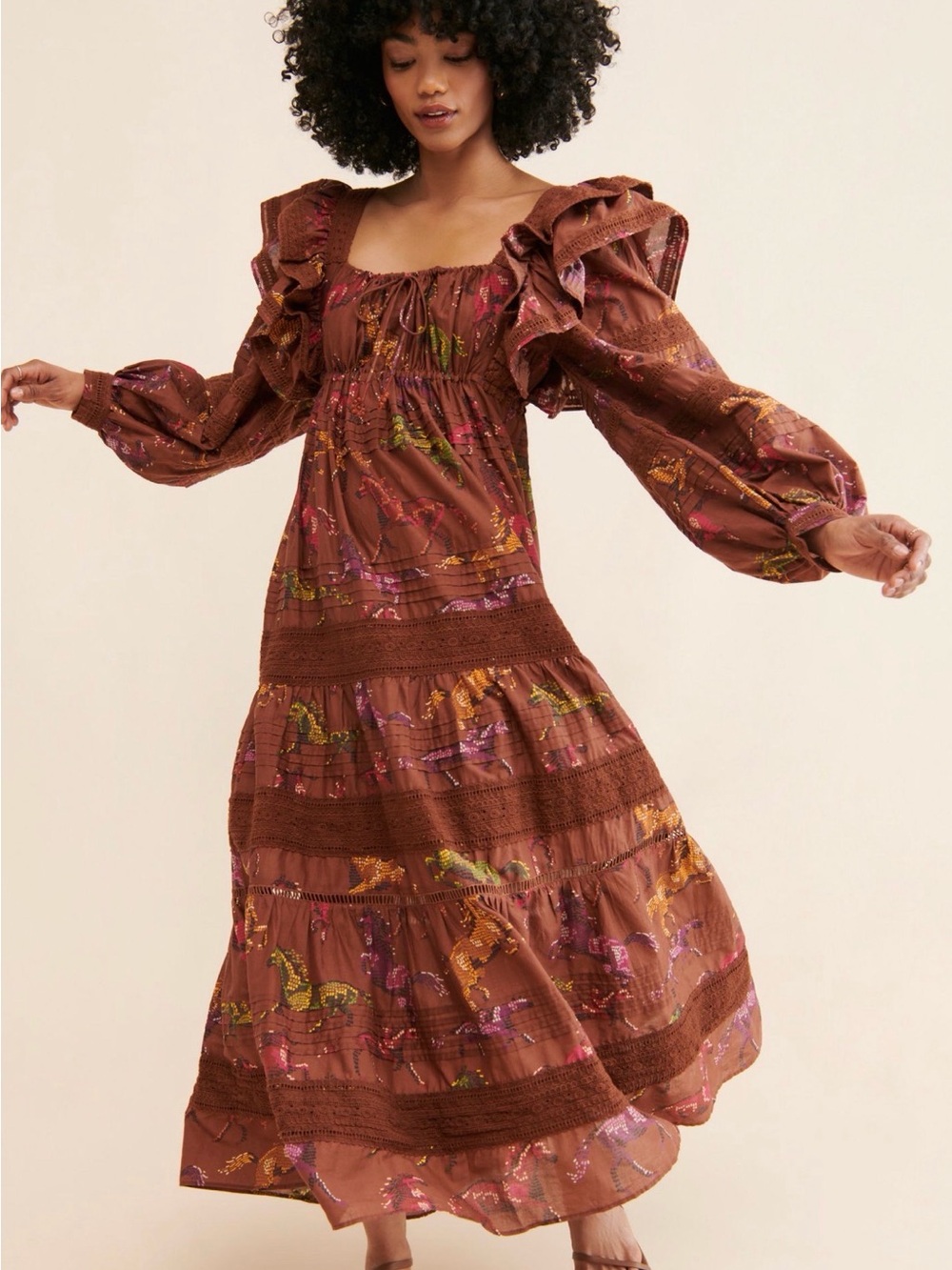FARM Rio Brown Dotted Horses Maxi